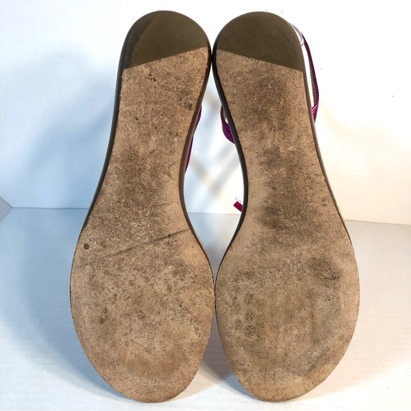 KATE SPADE Metallic Leather Pink & Orange Fringe Ankle Strap Flat Sandals - Picture 10 of 11